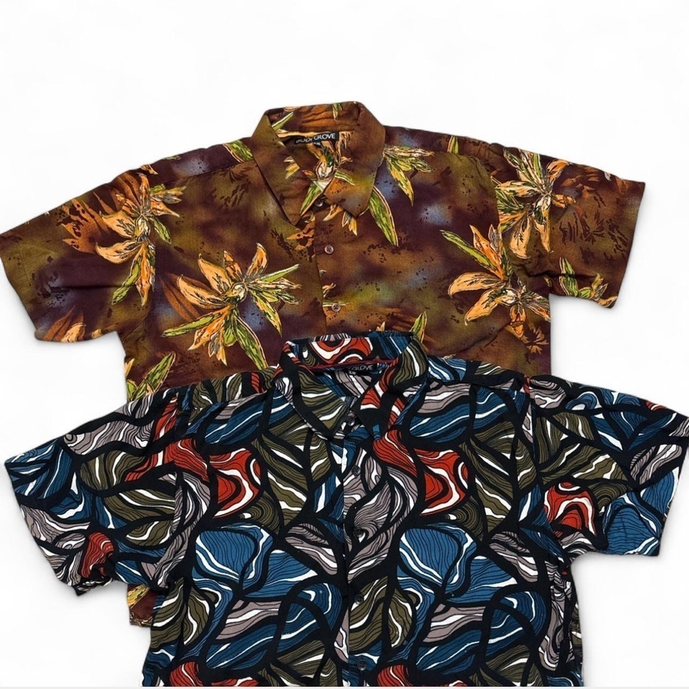 2 Vtg Body Glove Shirt Mens XL ExtraLarge Hawaiian Tropical Floral Short Sleeve